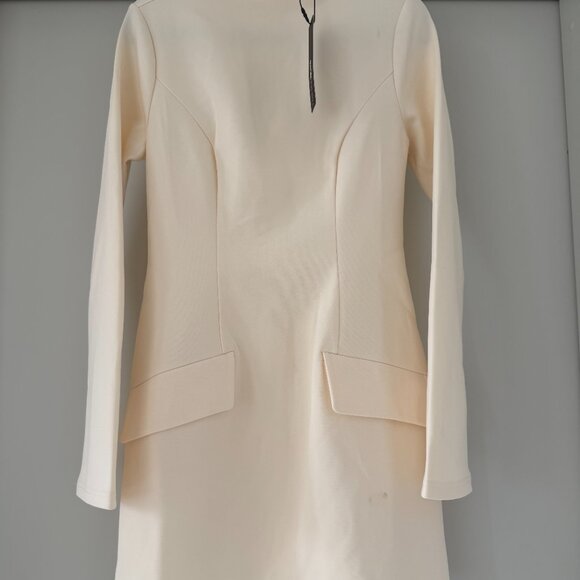 Small Long Sleeve Ponte Mini Dress - Ivory - Picture 4 of 8